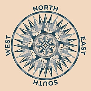 Vintage old antique wind rose nautical compass sign label emblem