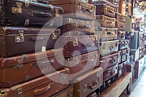 Vintage old battered leather suitcases