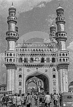 Vintage Old Black and White Photo of 1979 Charminar Haydrabad