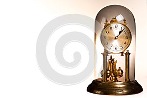 vintage old clock, dome clock with white background and copyspace, time concept