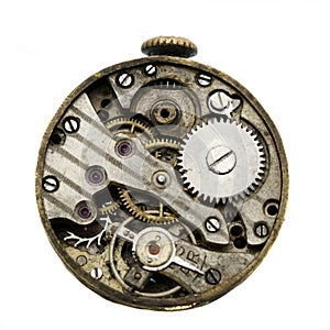 Vintage old clockwork isolated on the white background