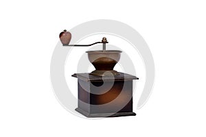 Vintage Old Coffee Grinder on White Background - Rustic Kitchen Appliance