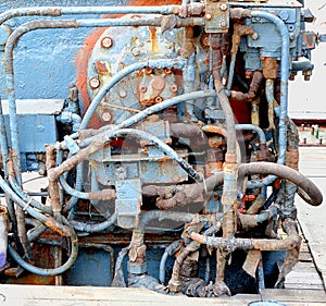 Vintage Old Diesel Engine on a Ship