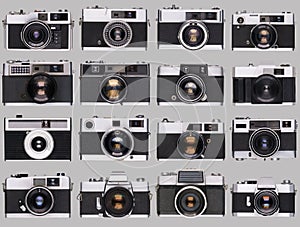 vintage old film camera collection isolated