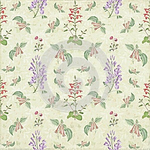 Vintage old floral botany repeat pattern paper wallpaper