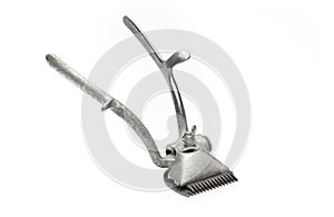 Vintage old hair clipper isolated on a white background