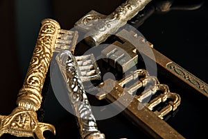 Vintage old keys on a black background