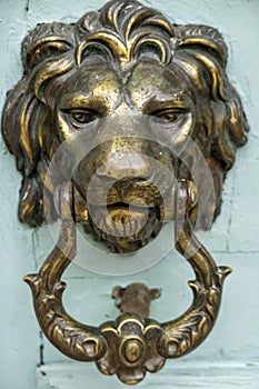 Vintage old lion head door knocker