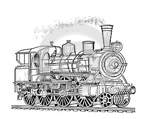 Vintage old locomotive train hand drawn sketch