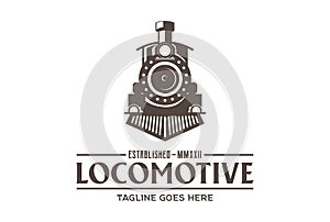 Vintage Old Locomotive Train Machine Logo Design Vector