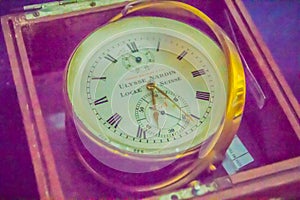 Vintage old marine chronometer, a timepiece that is precise and