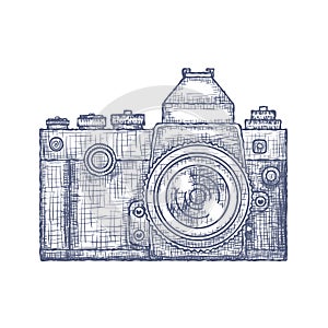 Vintage Old Photo Camera vector logo Hand Drawn design template. Vector