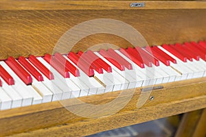 Vintage old piano. Close-up of keyboard keys