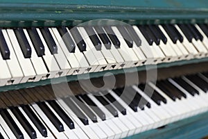 Vintage old piano. Close-up of keyboard keys