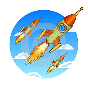 Vintage, old rockets on a sky background