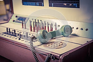 Vintage old telephone, Green retro phone