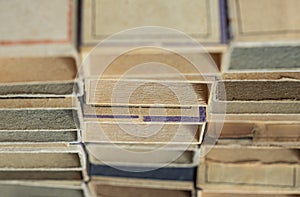 Vintage old used matchboxes stacked
