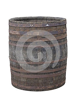 Vintage old wooden barrel isolated over white