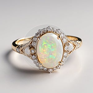 Vintage Opal and Diamond Ring on White Timeless Elegance Collection