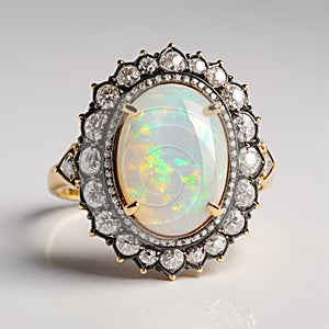 Vintage Opal and Diamond Ring on White Timeless Elegance Collection