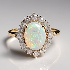 Vintage Opal and Diamond Ring on White Timeless Elegance Collection