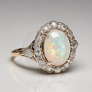 Vintage Opal and Diamond Ring on White Timeless Elegance Collection