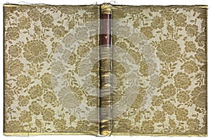 Vintage open book cover with floral pattern - fabric embroidered with gold thread - circa 1905 - XL size