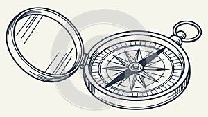 Vintage Open Compass: Classic Navigation Exploration Tool, vector design Generative AI