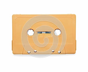 orange audio cassette tape isolated over white