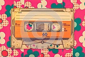 Vintage orange audio compact cassette