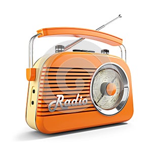 Vintage orange FM portable radio. 3D