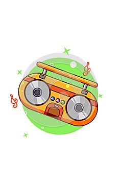 Vintage orange radio icon cartoon illustration