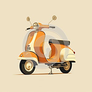 Vintage Orange Scooter On Beige Background - Detailed Character Design photo