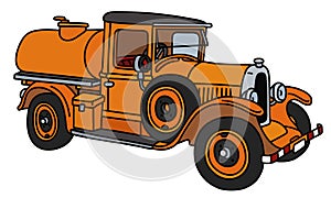 The vintage orange tank truck