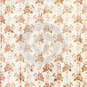 Vintage orange and white grungy flowers and wood grain background design