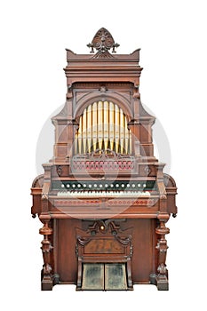 Vintage organ isolated with clipping path.