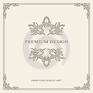 Vintage Ornament Greeting Card Vector Template. Retro Luxury Invitation, Royal Certificate. Flourishes frame. Vector Background