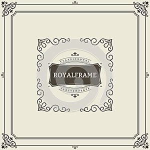 Vintage Ornament Greeting Card Vector Template. Retro Luxury Invitation, Royal Certificate. Flourishes frame. Vintage