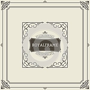 Vintage Ornament Greeting Card Vector Template. Retro Luxury Invitation, Royal Certificate. Flourishes frame. Vintage