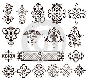 Vintage Ornaments Design Elements Curbs, Frames, Stickers, Patterns