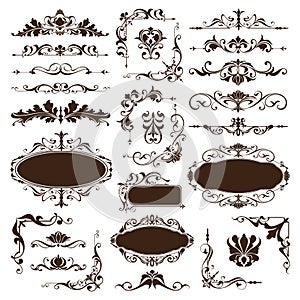 Vintage ornaments design elements floral curlicues white background curbs frame corners stickers photo