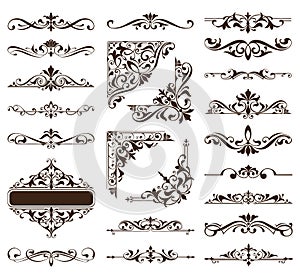 Vintage ornaments design elements floral curlicues white background curbs frame corners stickers photo