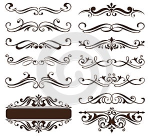 Vintage ornaments design elements floral curlicues white background curbs frame corners stickers illustration photo