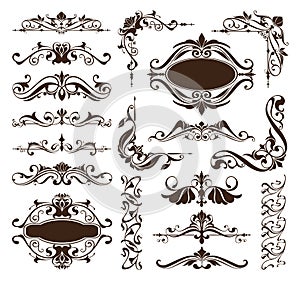 Vintage ornaments design elements floral curlicues white background