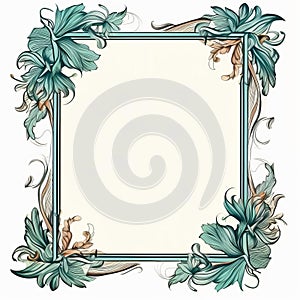 Vintage Ornate Frame Design With Organic Material In Light Teal And Dark Beige photo