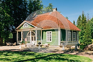 Vintage outdoor cafe in park of Palmse manor, Estonia