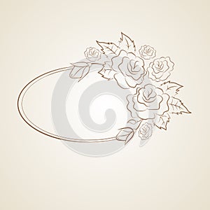 Vintage oval frame with roses and space for you