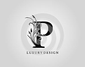 Vintage P Letter Floral Design. Classic Monogram Alphabetical Icon for book design, brand name, stamp, Restaurant, Boutique,