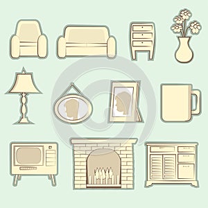 Vintage packages Icons Interior Vector