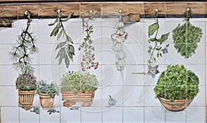 Vintage painted kitchen tiles